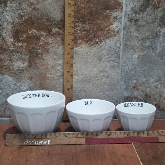 Home Essentials White Dinnerware Bowl Measure Mix Lick the Bowl Set of 3 - Picture 9 of 9